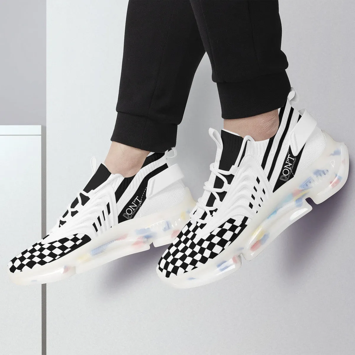 DON'T DX4 White Logo Black Stripes & White Air Max React Sneakers - l