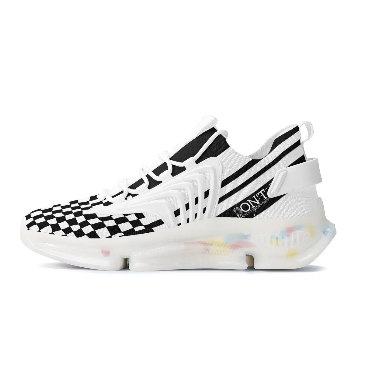 DON'T DX4 White Logo Black Stripes & White Air Max React Sneakers - l