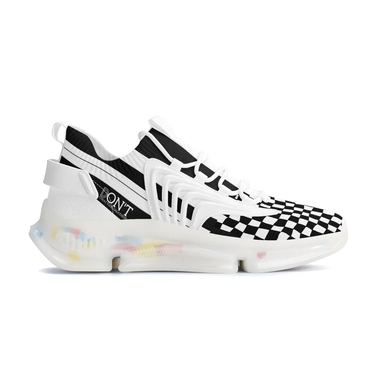 DON'T DX4 White Logo Black Stripes & White Air Max React Sneakers - l