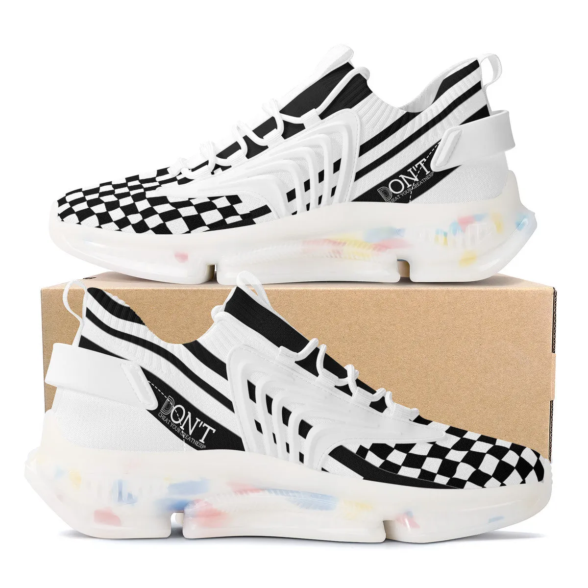 DON'T DX4 White Logo Black Stripes & White Air Max React Sneakers - l