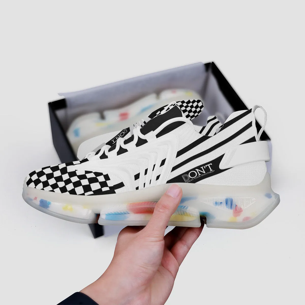 DON'T DX4 White Logo Black Stripes & White Air Max React Sneakers - l