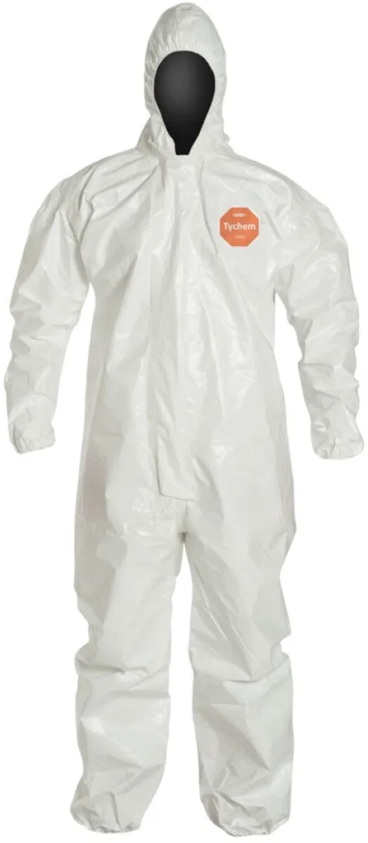 DuPont™ White Tychem® 4000 12 mil Chemical Protective Coveralls (With Hood, Elastic Wrists And Ankles) 6 Case