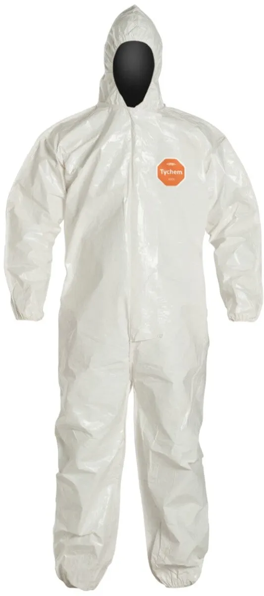 DuPont™ White Tychem® 4000 12 mil Chemical Protective Coveralls (With Hood, Elastic Wrists And Ankles)