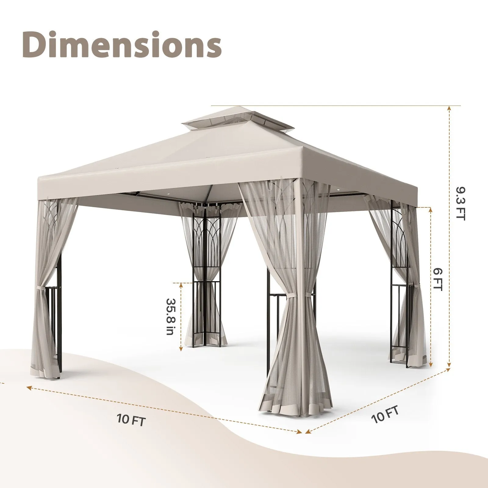 EAGLE PEAK 10x10 Patio Gazebo with Screen Walls and Corner Shelves