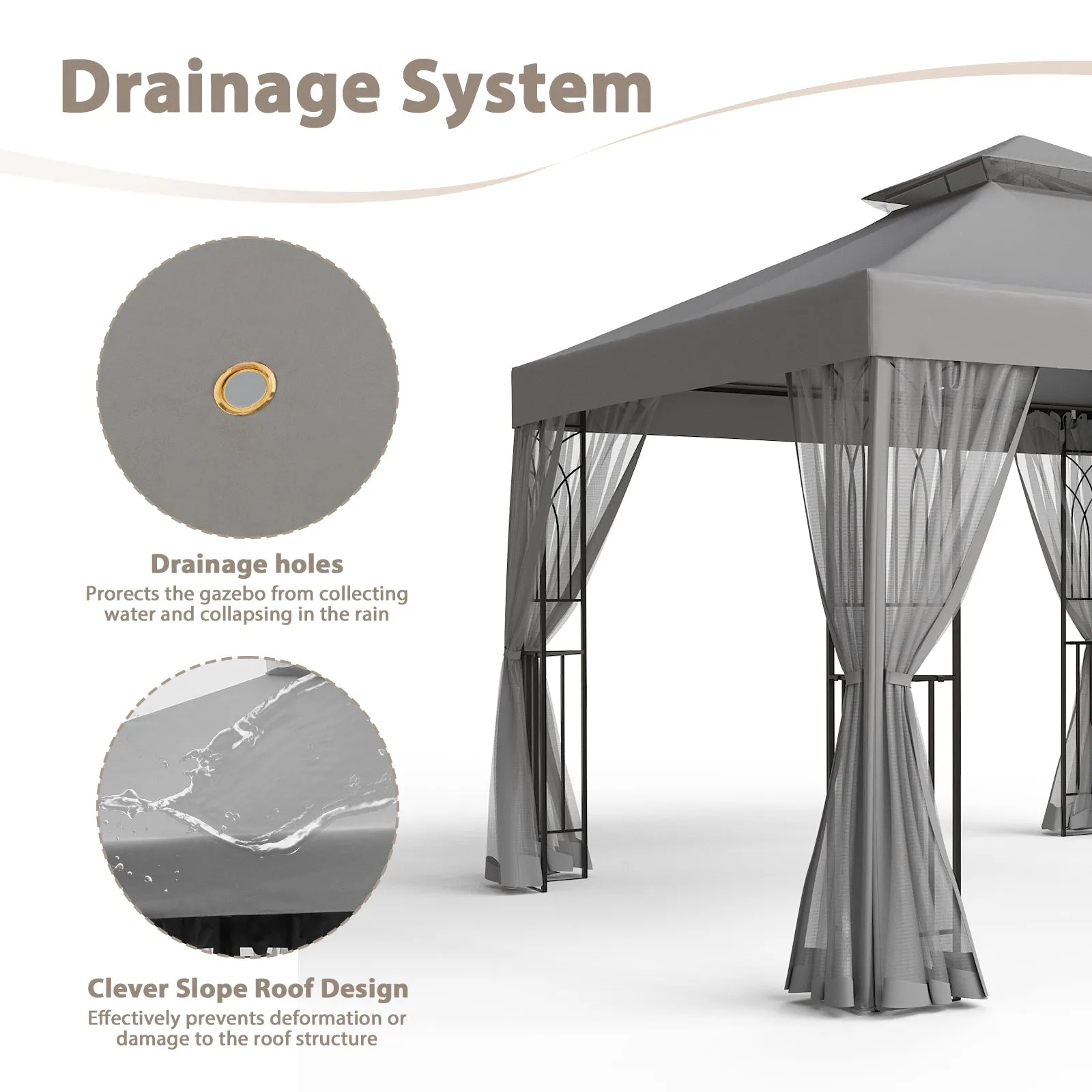 EAGLE PEAK 10x10 Patio Gazebo with Screen Walls and Corner Shelves