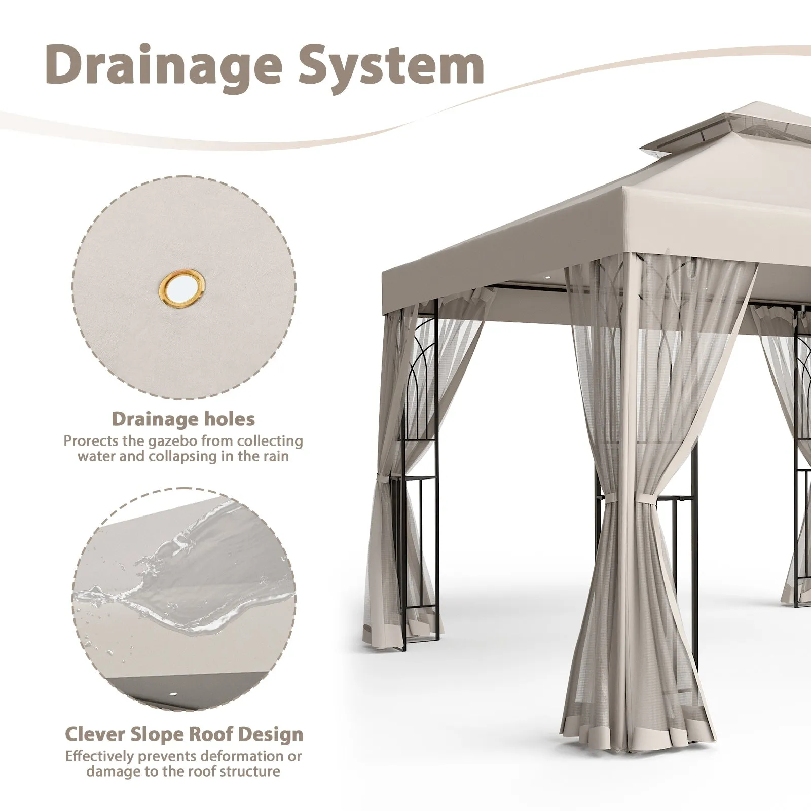 EAGLE PEAK 10x10 Patio Gazebo with Screen Walls and Corner Shelves