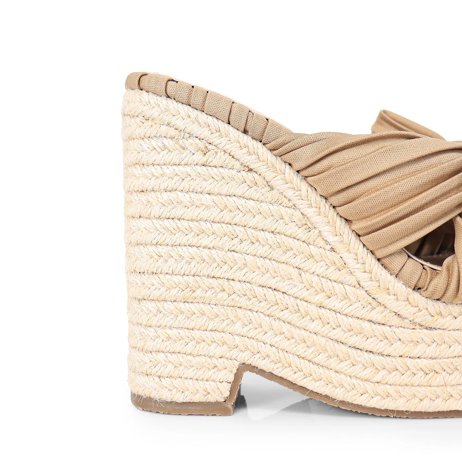 ELLY-1 PLEATED BOW SANDAL W/ ESPADDRILLE WEDGE - BEIGE