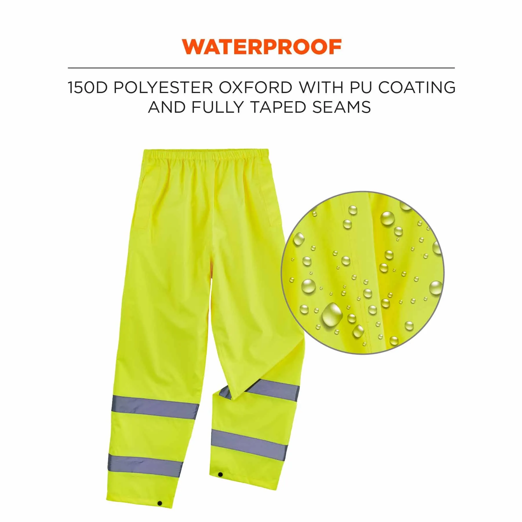 Ergodyne 25343 8916 M Lime Class E Lightweight Hi-Vis Rain Pants