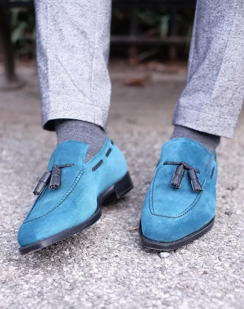 Eskapa - MTO - Teal Suede / Black Tassel - LPB Last - Single Leather Sole