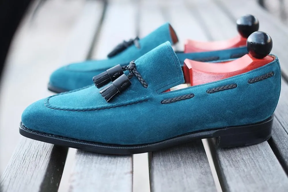 Eskapa - MTO - Teal Suede / Black Tassel - LPB Last - Single Leather Sole