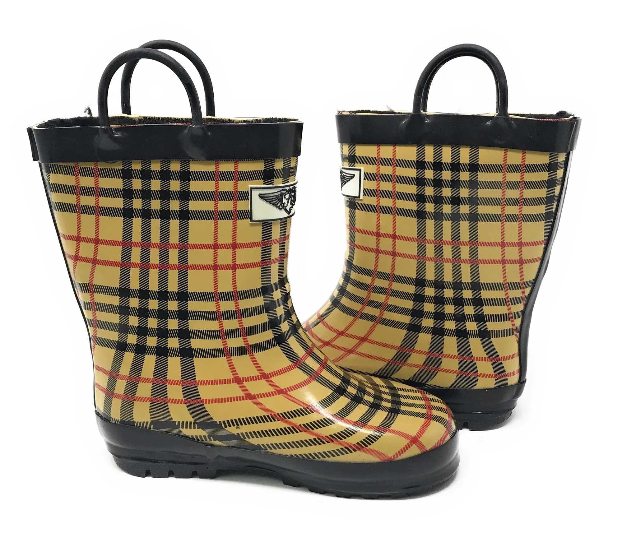 Forever Young Kid's Rubber Pull Up Checker Plaid Print Rainboots