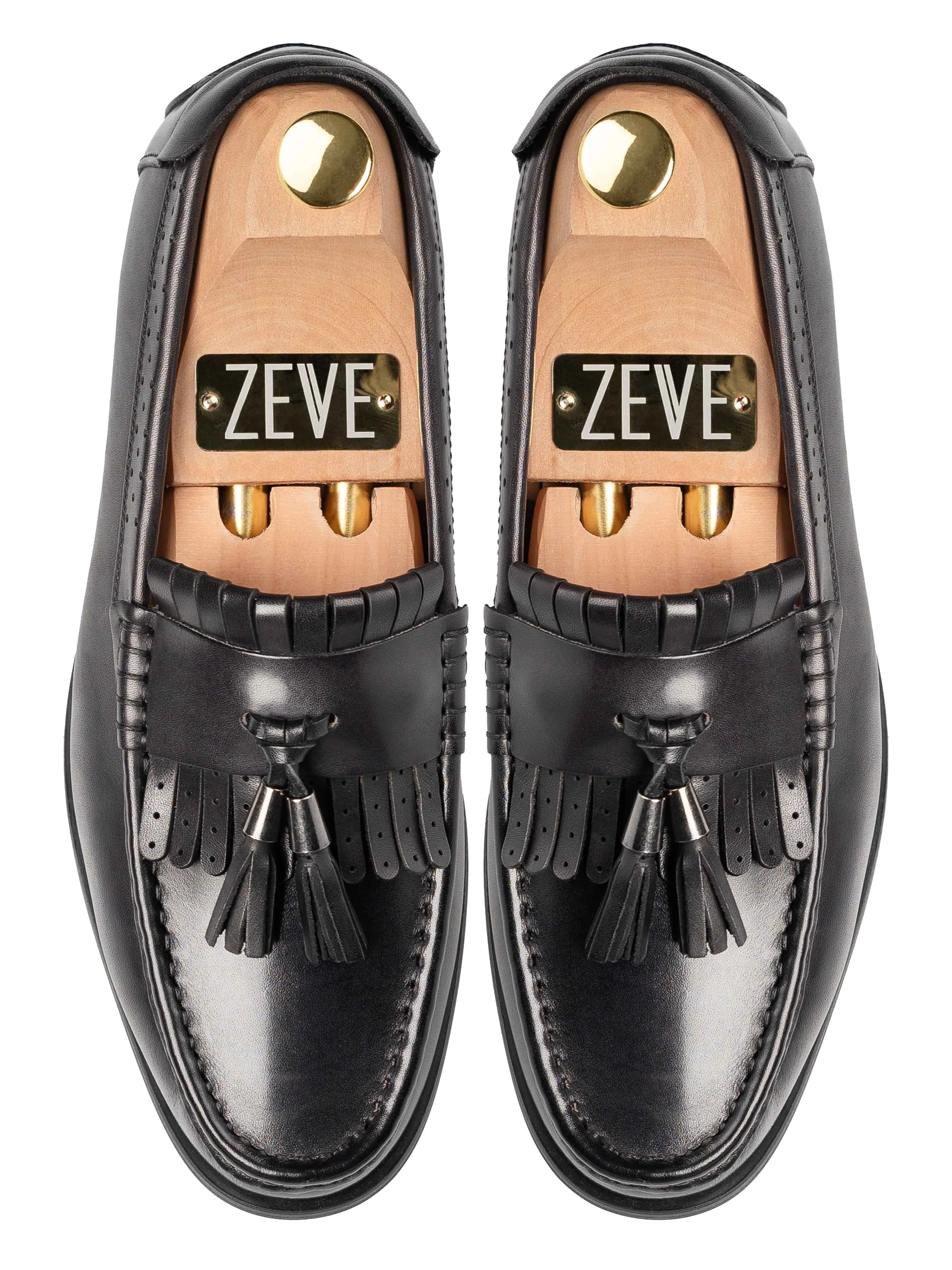 Fringe Classic Loafer - Black Grey with Tassel (Hand Painted Patina)