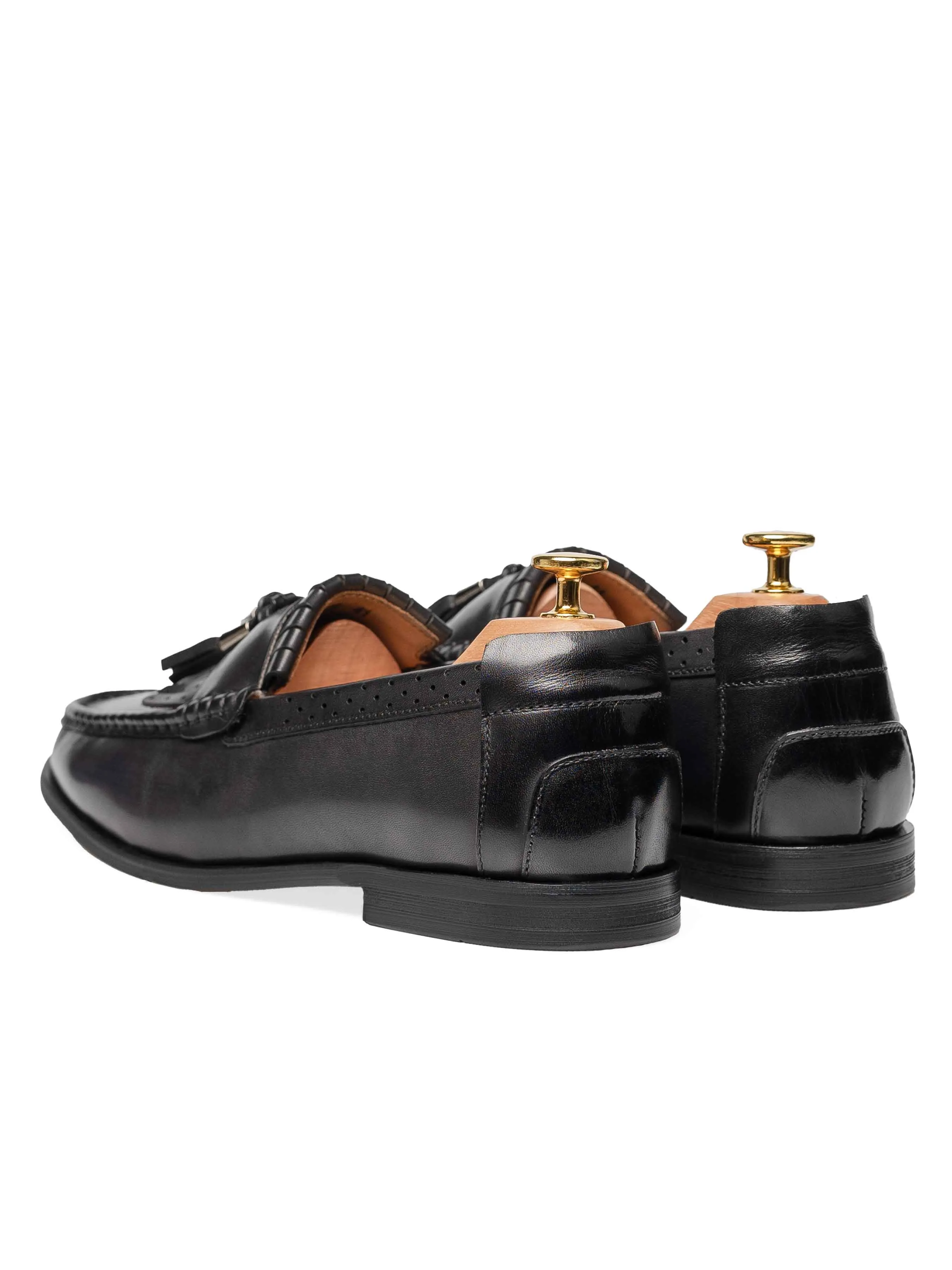 Fringe Classic Loafer - Black Grey with Tassel (Hand Painted Patina)