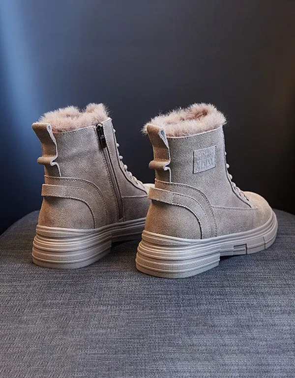 Fur Inner Lace-up Winter Suede Snow Boots