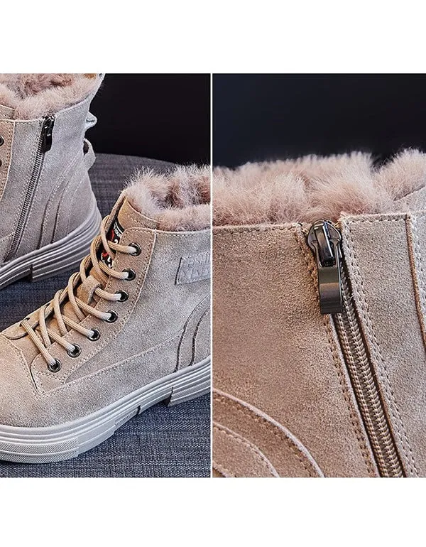 Fur Inner Lace-up Winter Suede Snow Boots