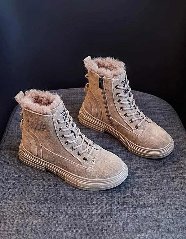 Fur Inner Lace-up Winter Suede Snow Boots