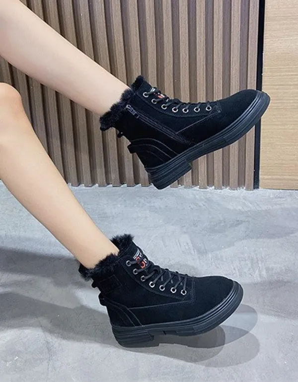 Fur Inner Lace-up Winter Suede Snow Boots