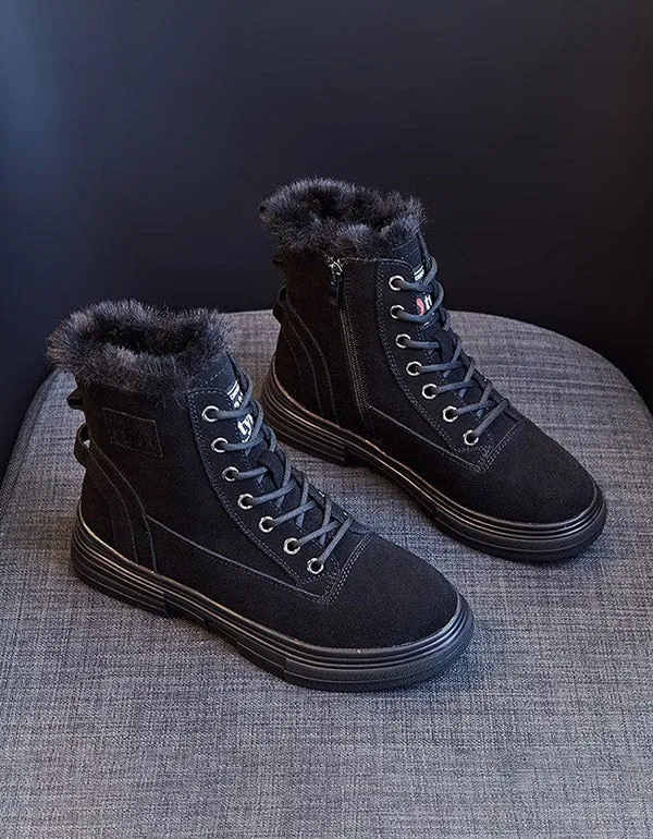 Fur Inner Lace-up Winter Suede Snow Boots