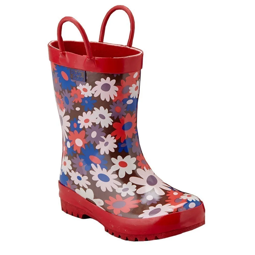 Girls Brown Red Flower Rain Boots 5-10 Toddler