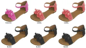 girls microsuede sandals with flower detail Case of 36