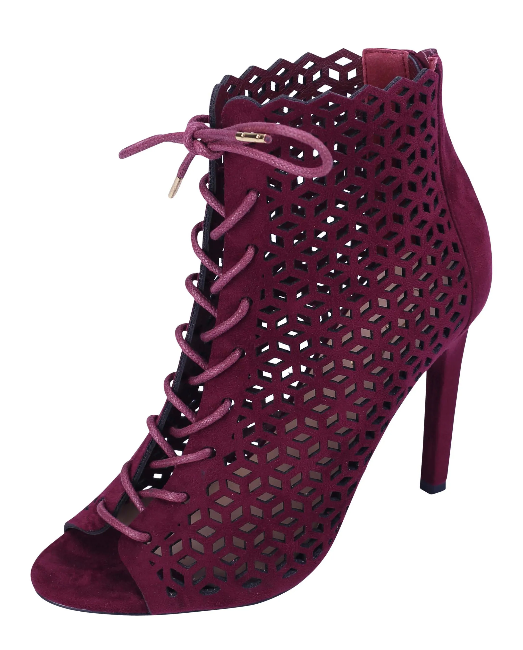 Glaze Women's Geometric Laser Cut Out Peep Toe Stiletto Heel Ankle Bootie