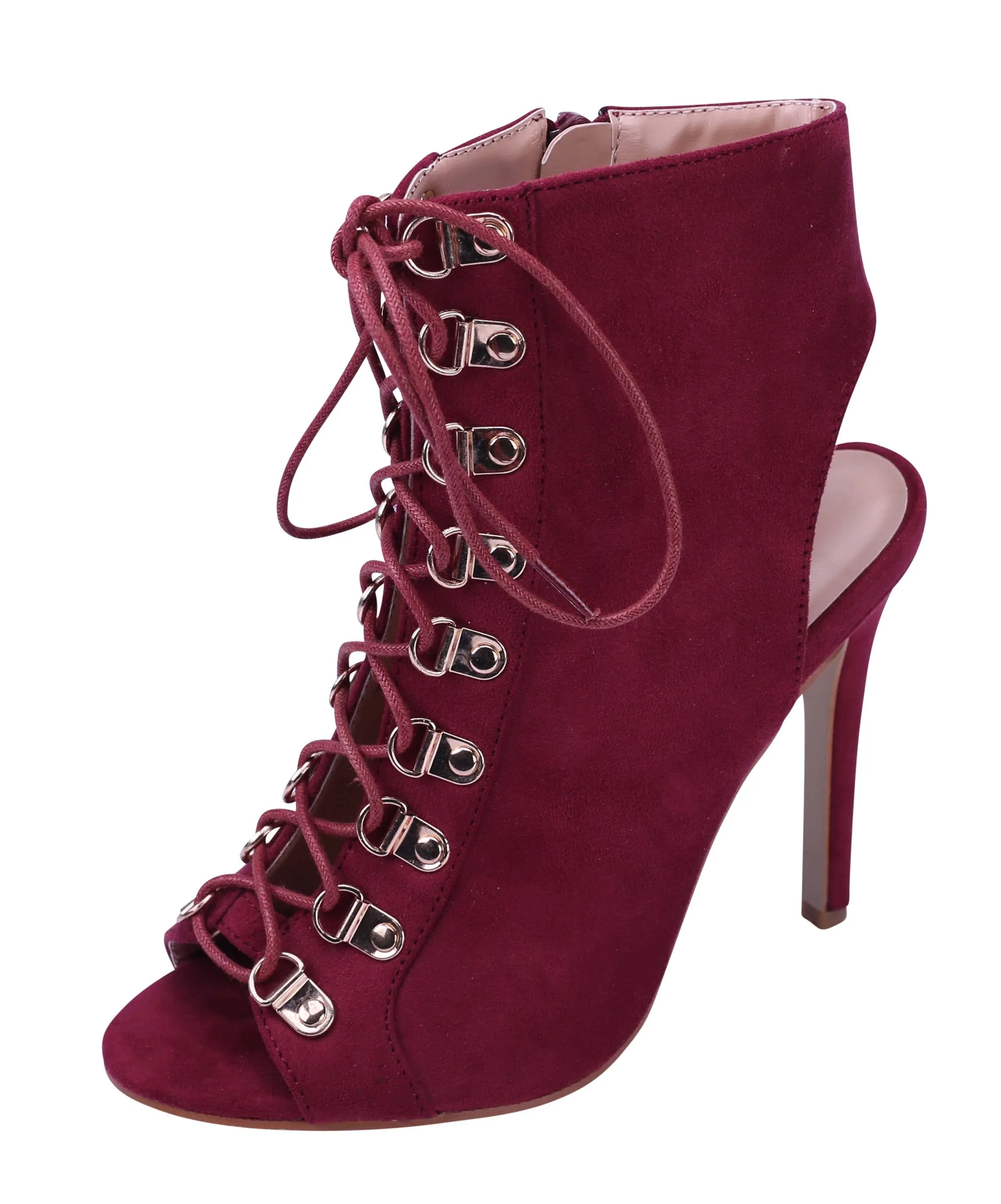 Glaze Women's Lace-Up Eyelet Open Toe Open Back High Stiletto Heel Ankle Bootie