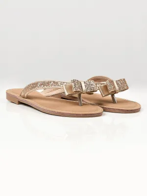 Glitter Bow Flip Flops - Gold