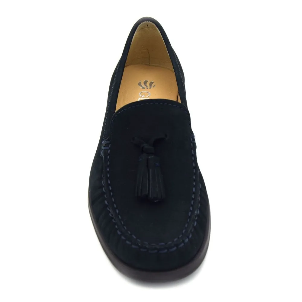 Globo Women's Darley Leather Tassel Slip-On Moccasin Shoes Navy Blue