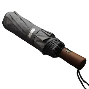 Grey Wooden Handle Travel Umbrella