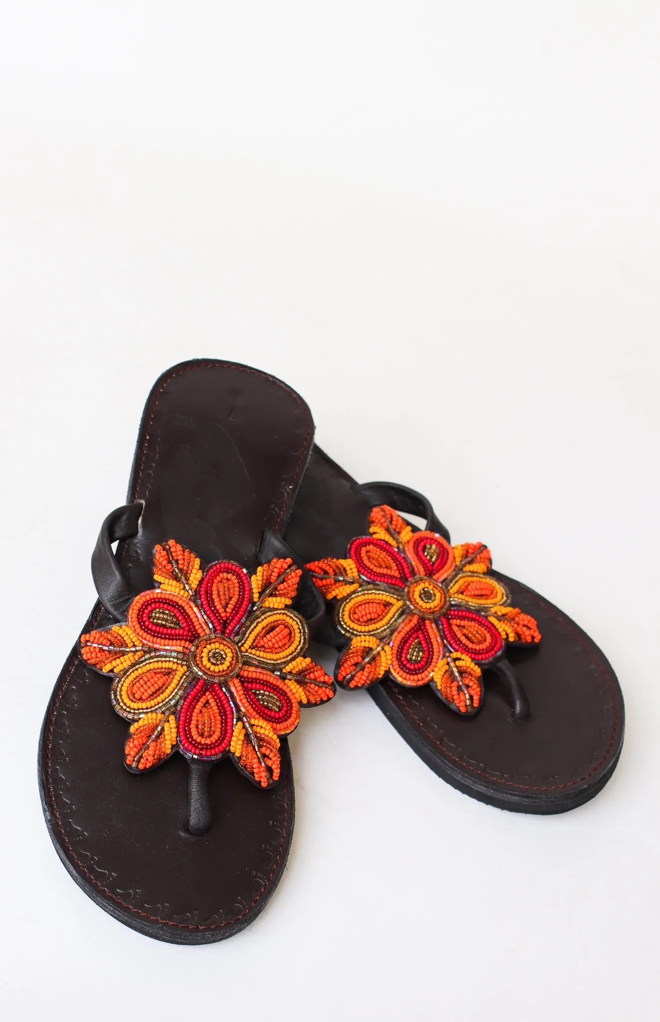 Hand Beaded Flip Flops, Fire