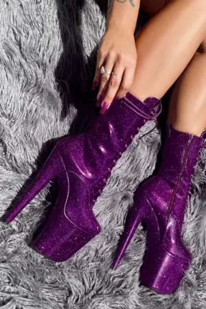 Hella Heels The Glitterati 8inch Boots - Purple Rain