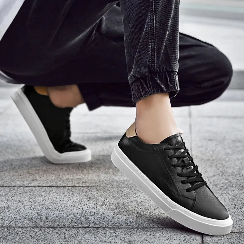 Hnzxzm Fashion Men Genuine Leather Casual Shoes Lightweight Flats Shoes Luxury Brand Men's White Walking Sneakers New