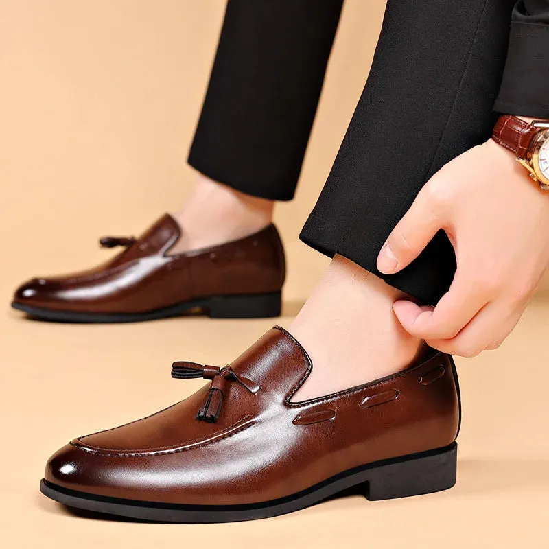 Hnzxzm Men Dress Shoes slip on Casual Business Fashion Leather Low Heel British Style Classic Trendy tassel Loafers for Men moccasins