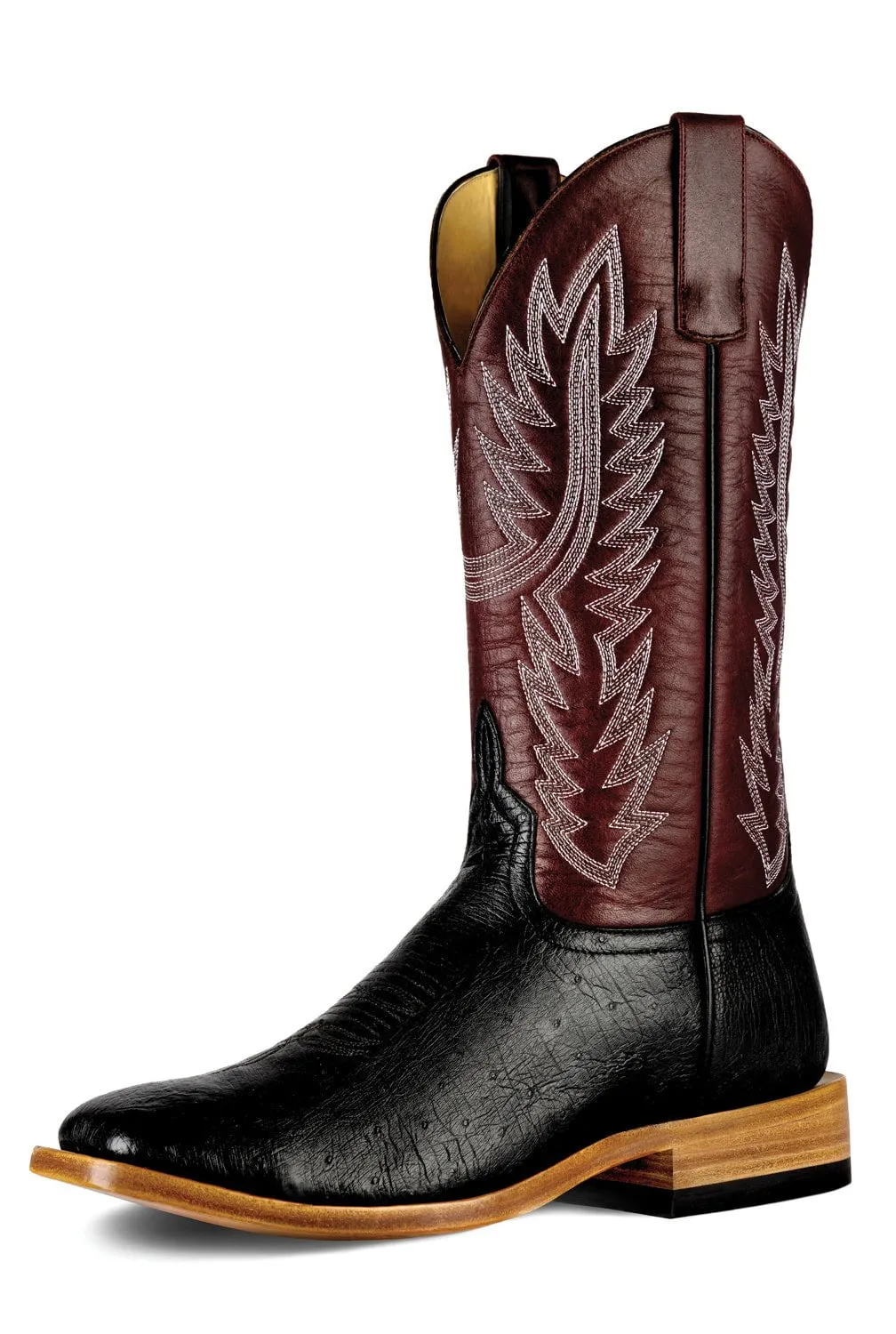 Horse Power Mens Top Hand Black/Maroon Smooth Ostrich Cowboy Boots