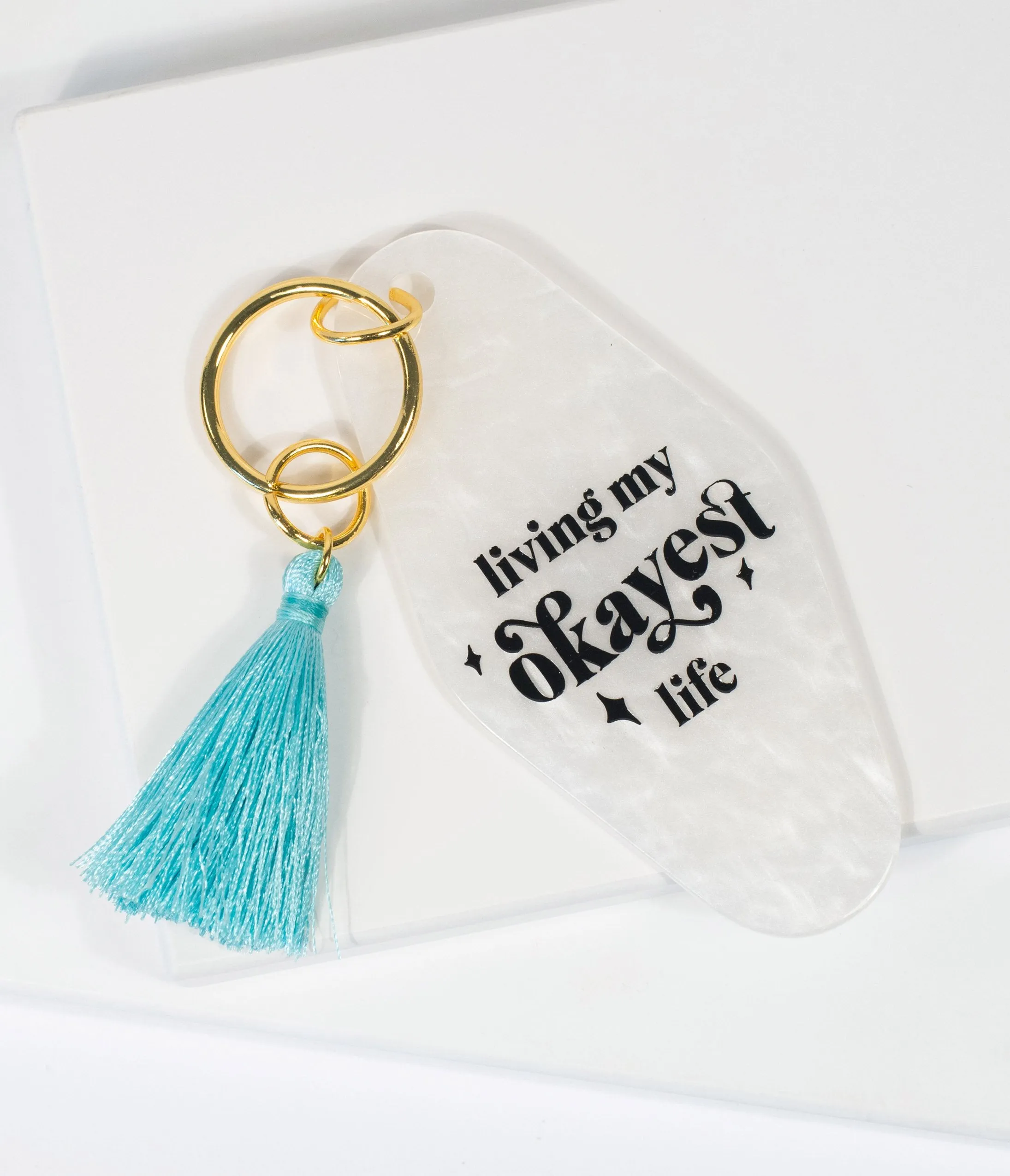 Ivory Marble Okayest Life Keychain