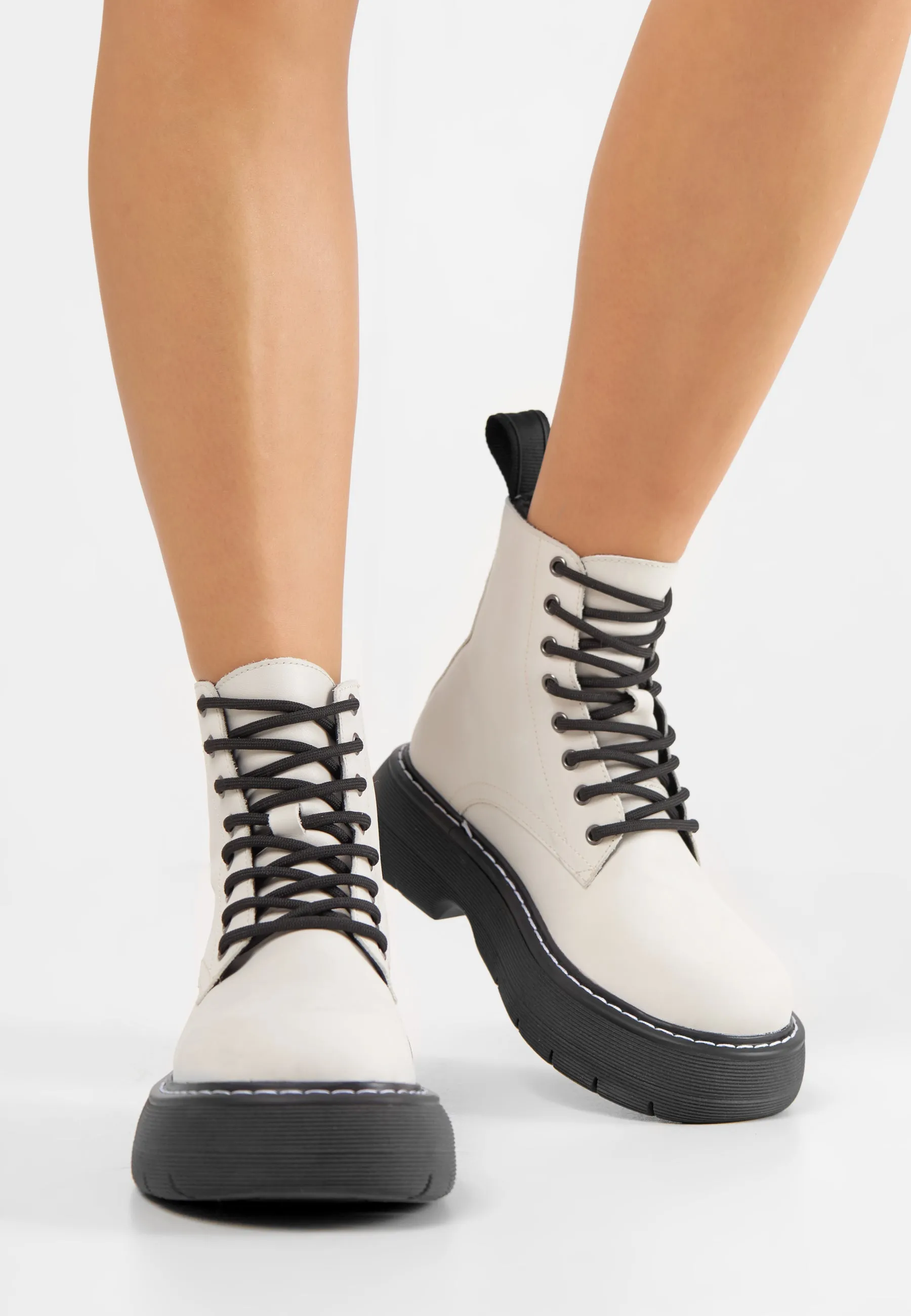 Jane Off White Leather Combat Boots