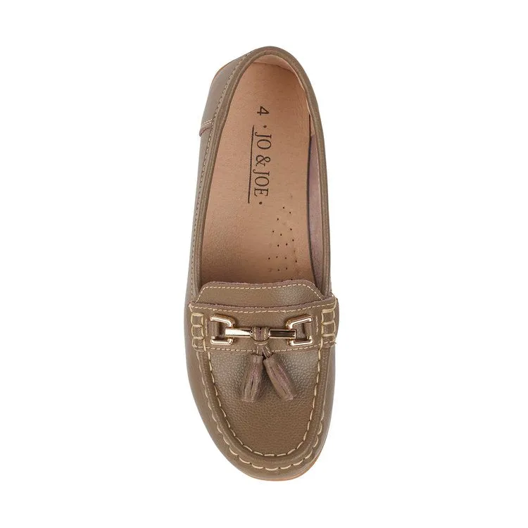 Jo & Joe Nautical Latte Women's Slip On Leather Loafers Moccasin Casual Shoes