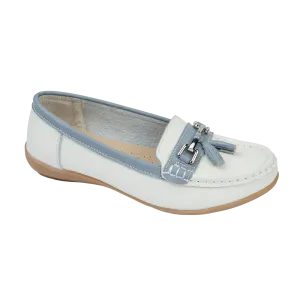 Jo & Joe Seafairer White/Baby Blue Womens Casual Comfort Leather Loafers