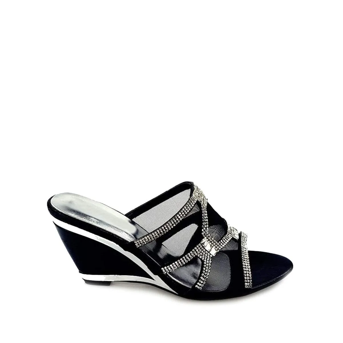 Jolene Slip On Diamante Mesh Mule