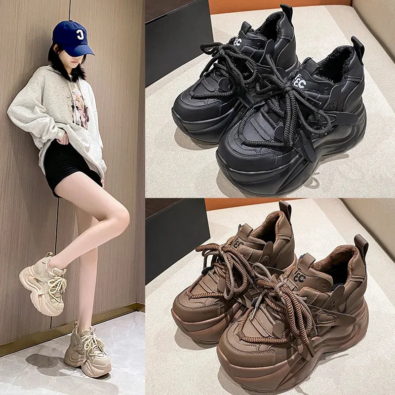 Joskaa 2024 New Comfortable Casual Black Platform Sneakers