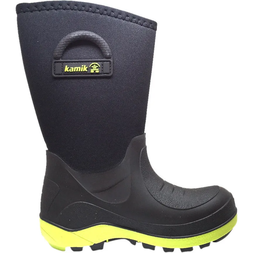 Kamik Bluster Boy's and Girl's Black Waterproof Weather Handles Rubber Rain Boot