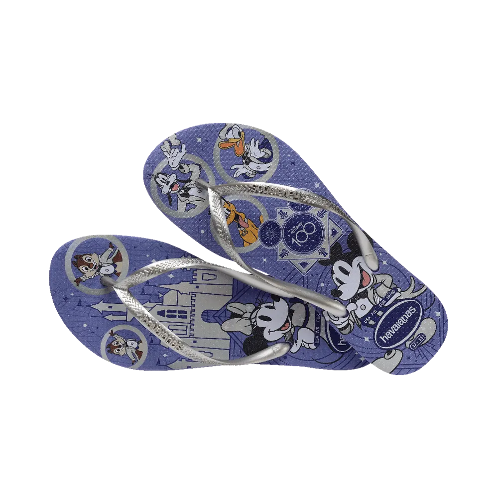 Kids Slim Disney 100 Parks Flip Flops