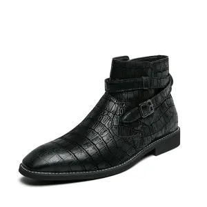 kkboxly kkboxly Men Fashion Comfy Embossed Leather Metal Buckle Strap Ankle Boots