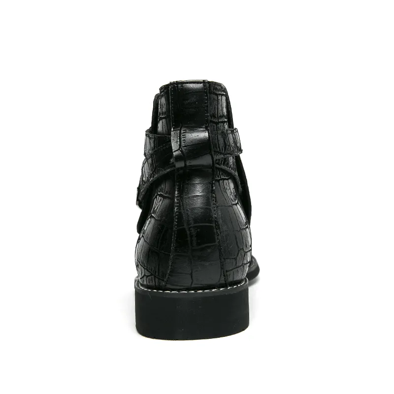 kkboxly kkboxly Men Fashion Comfy Embossed Leather Metal Buckle Strap Ankle Boots