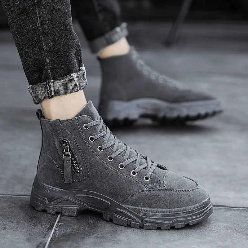 kkboxly kkboxly Men Suede Tooling Boots Side Zipper Comfy Slip Resistant Outdoor Casual Ankle Boots