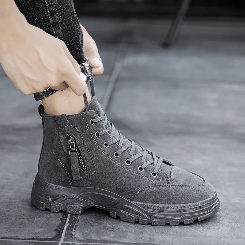 kkboxly kkboxly Men Suede Tooling Boots Side Zipper Comfy Slip Resistant Outdoor Casual Ankle Boots