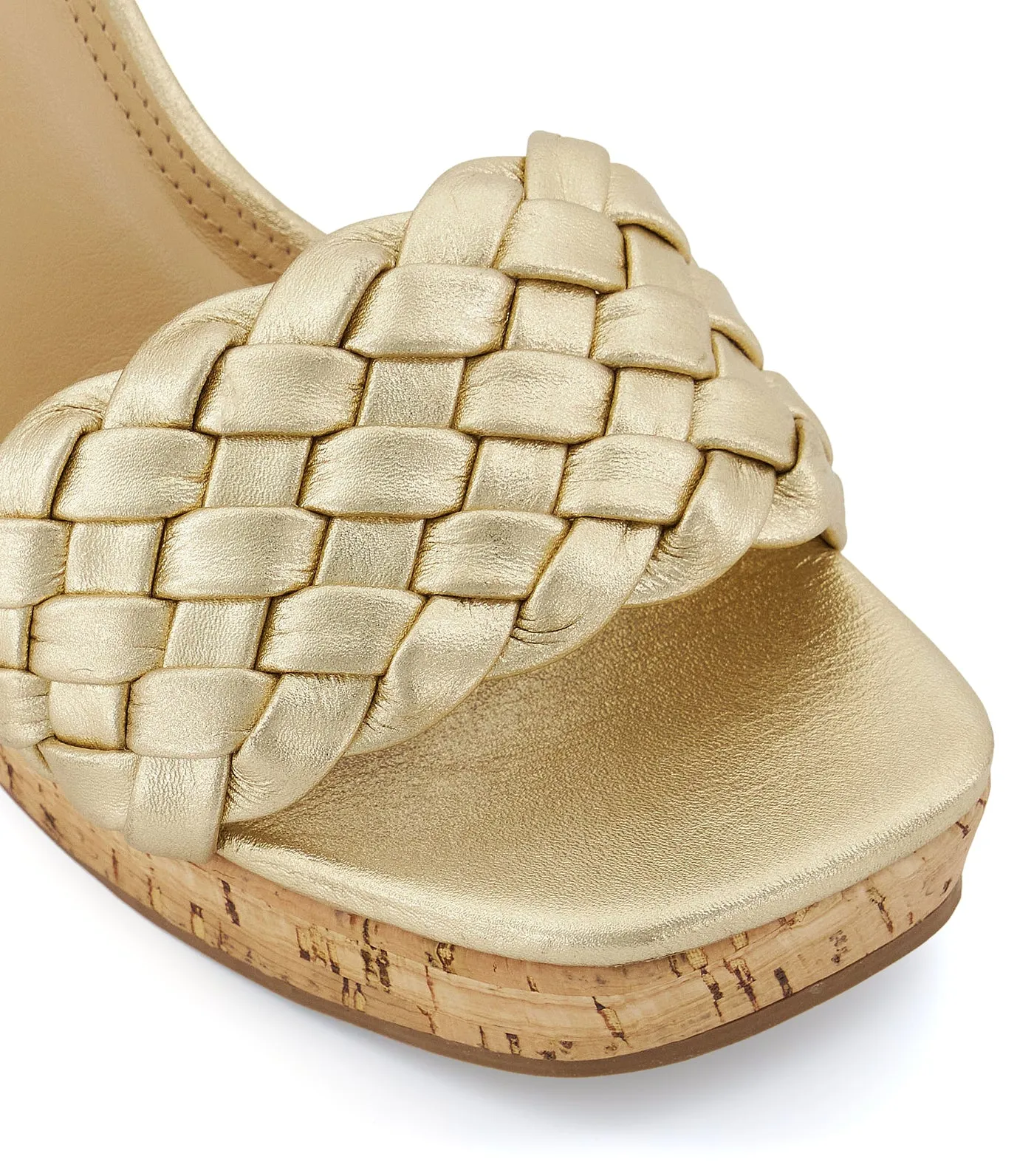 Krate Braided Strap Wedge Sandals Gold-Leather