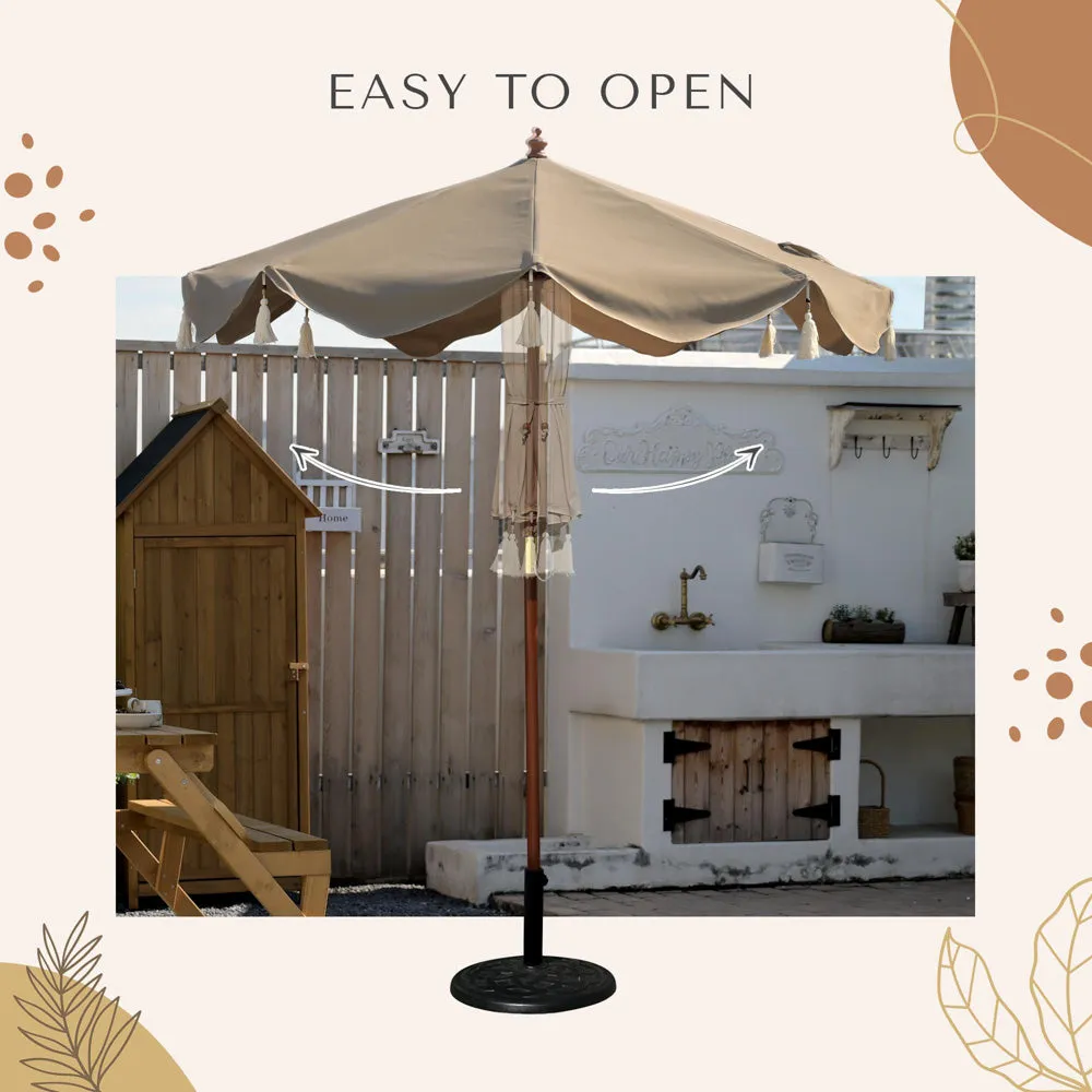 LAGarden Boho Fringe Umbrella Wood Market Umbrella