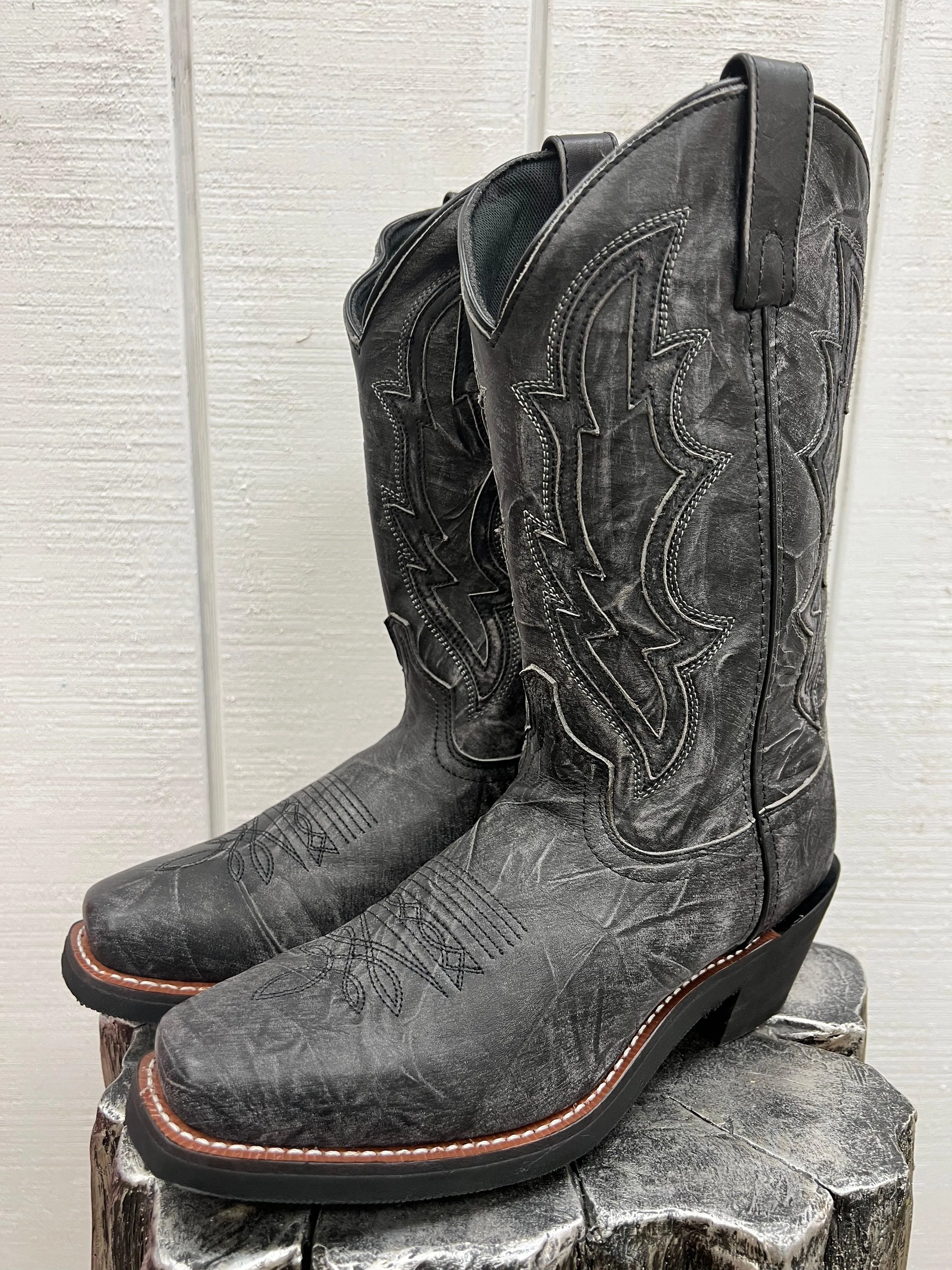 Laredo Men's Jessco Black Sanded Square Toe Cowboy Boots 68557