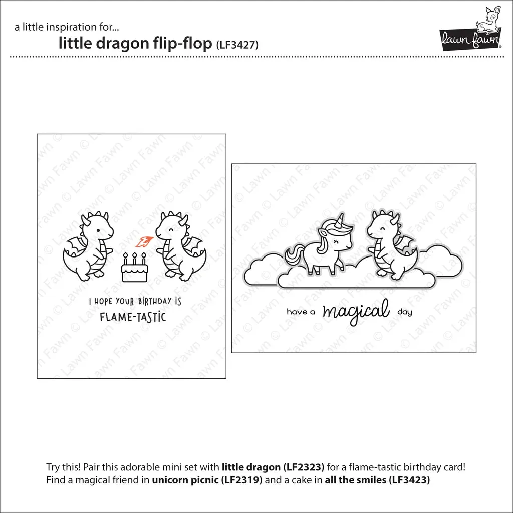 Lawn Fawn Clear Stamp Set - Little Dragon Flip-Flops